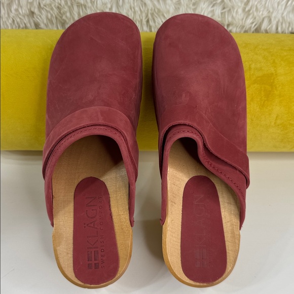 NWOT • KLÄGN • Maja Wood Open Back in Berry Nubuck Leather • ❤️ • Size 41 • - Picture 6 of 17